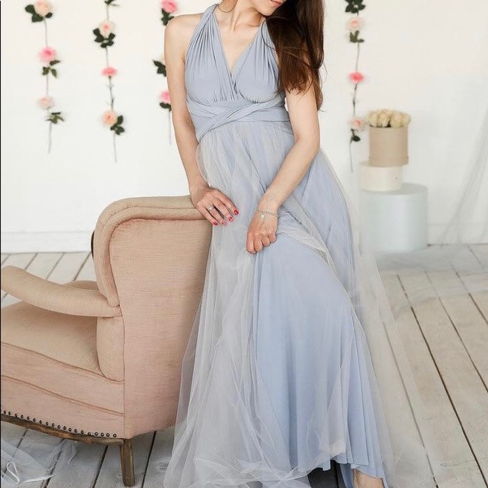 Grey Bridesmaid Infinity Dress with Tulle Skirt